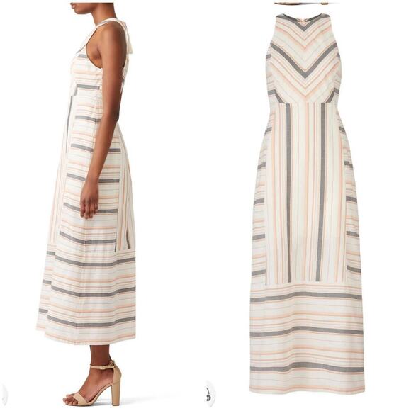 The Jetset Diaries TJD Dress Brighten Maxi Stripe Cotton White Blue Pink M - Picture 2 of 7